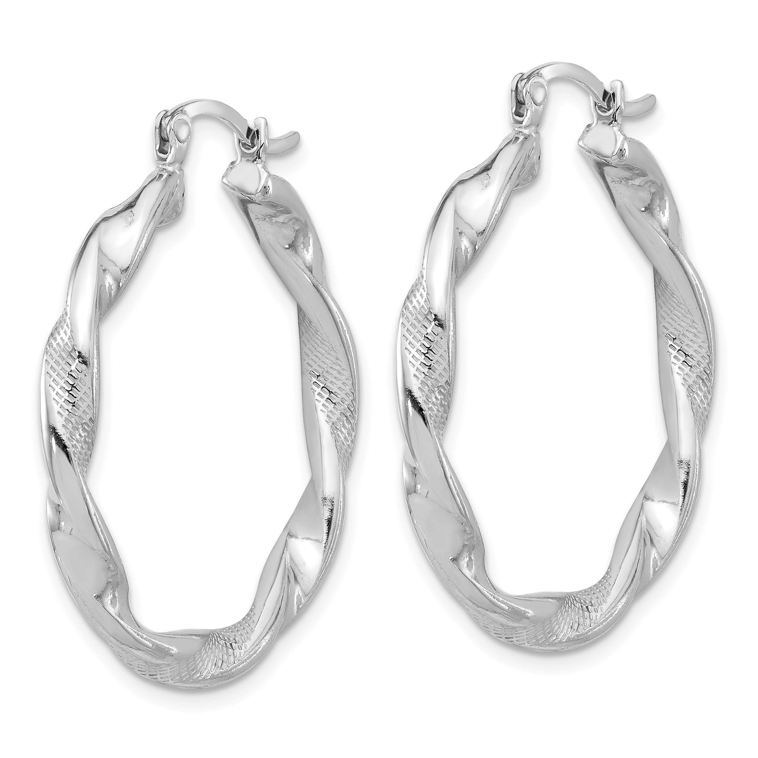 Sterling Silver Rhodium-plated Textured 3.7mm Twisted Hoop Earrings Secondary image