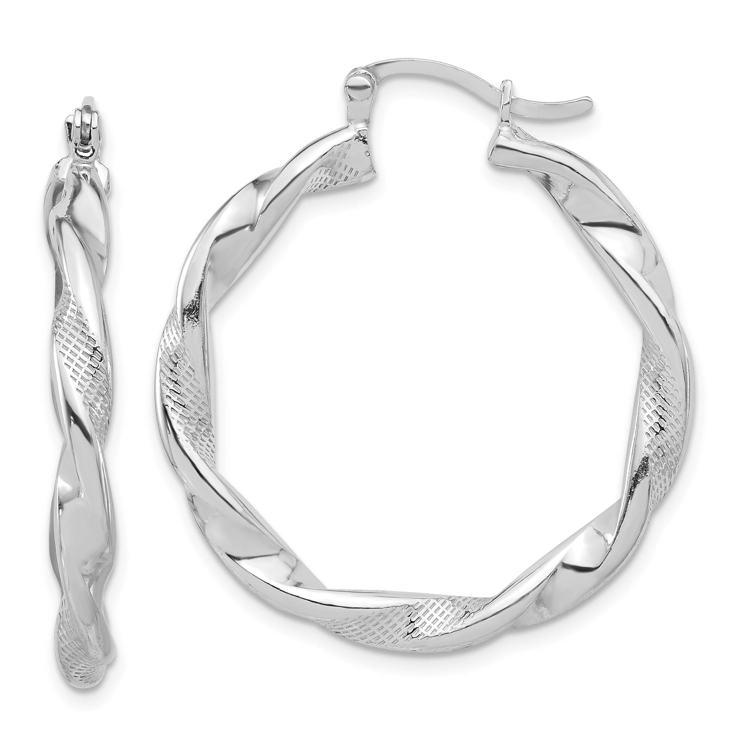 Sterling Silver Rhodium-plated Textured 3.7mm Twisted Hoop Earrings Main image