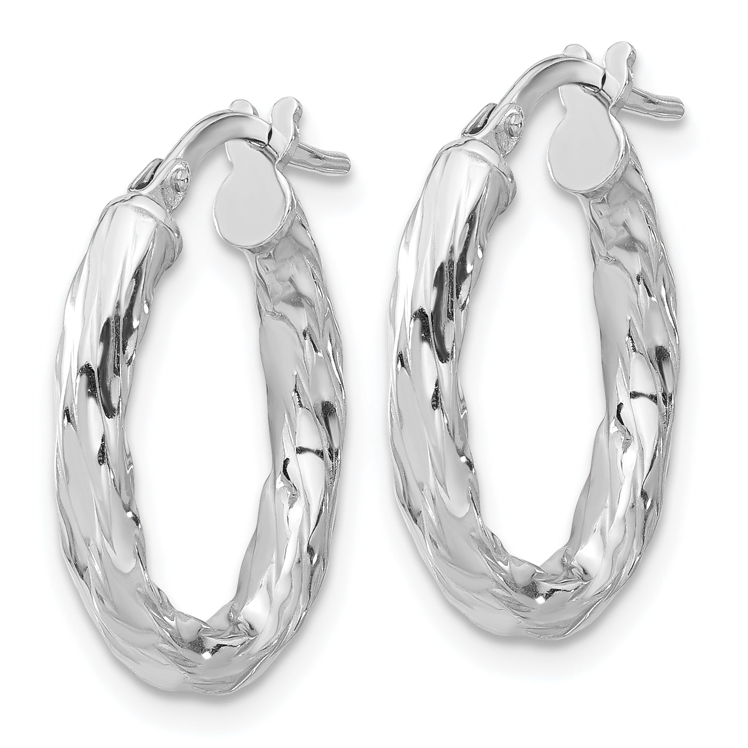 Sterling Silver Rh-plated Polished and Textured Twisted Oval Hoop Earrings