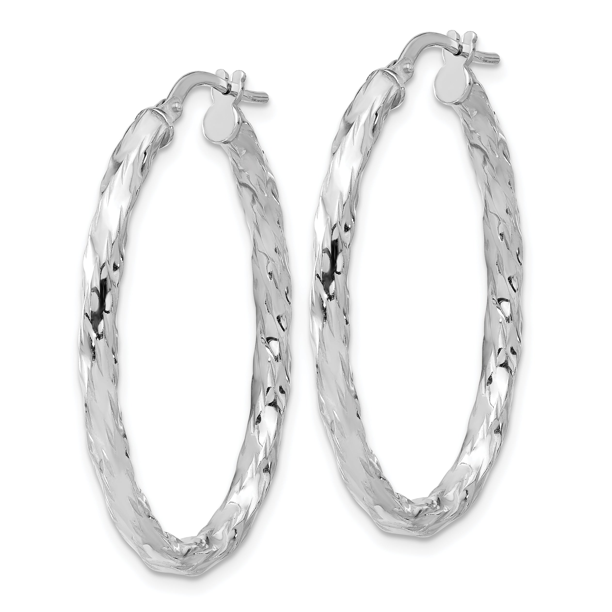 Sterling Silver Rh-plated Polished and Textured Twisted Oval Hoop Earrings Secondary image