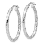 Sterling Silver Rh-plated Polished and Textured Twisted Oval Hoop Earrings