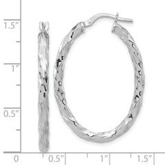 Sterling Silver Rh-plated Polished and Textured Twisted Oval Hoop Earrings