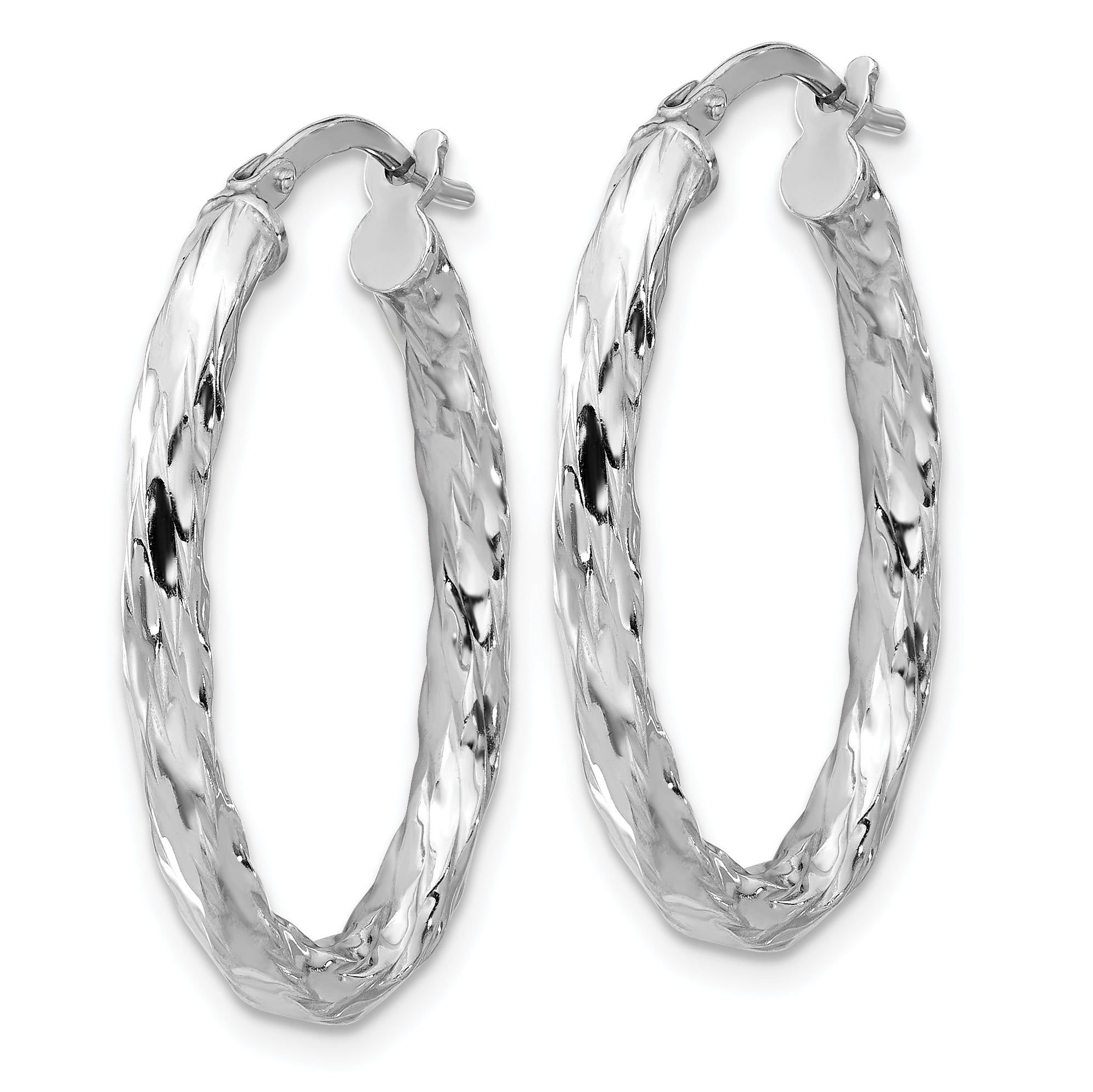 Sterling Silver Rh-plated Polished and Textured Twisted Oval Hoop Earrings Secondary image