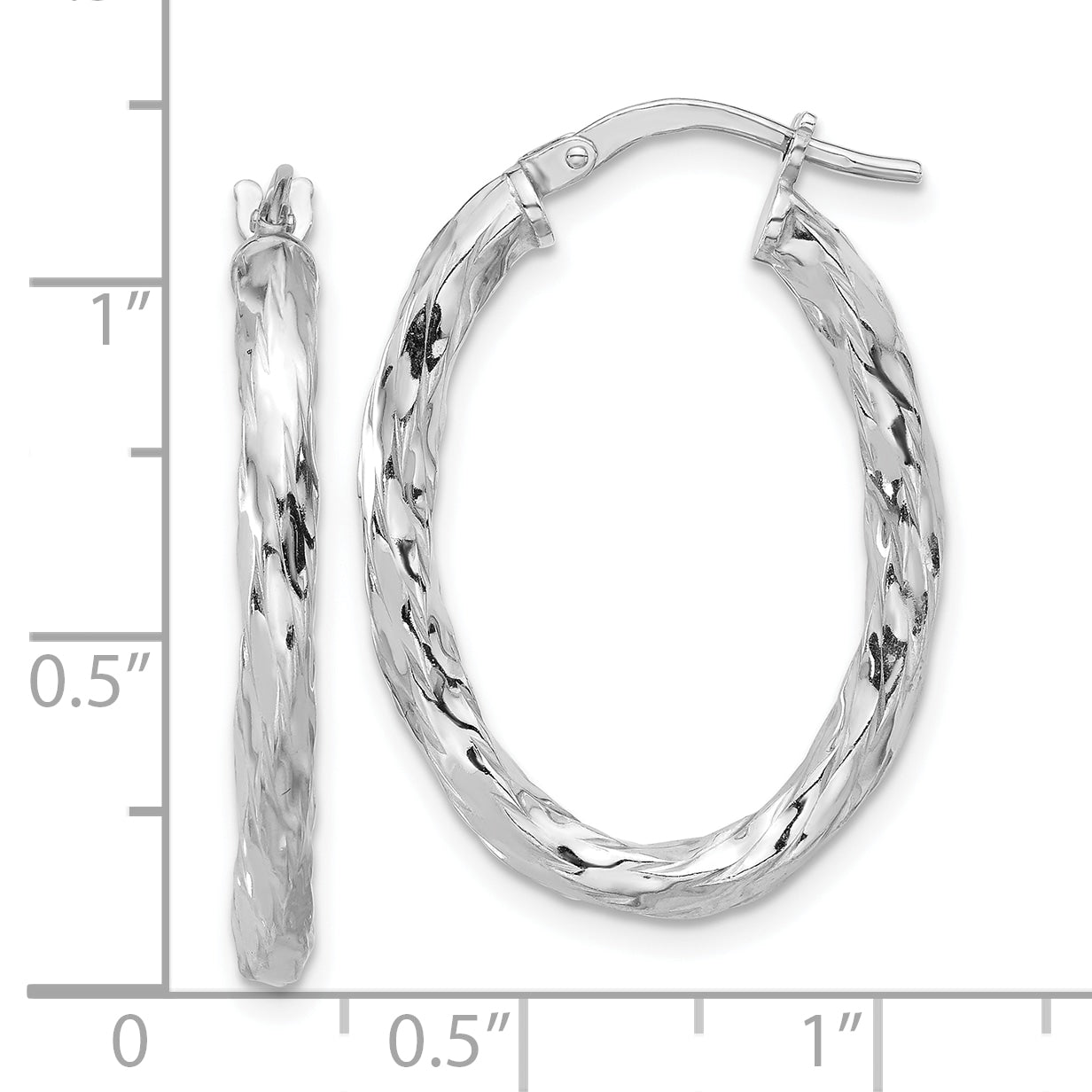 Sterling Silver Rh-plated Polished and Textured Twisted Oval Hoop Earrings