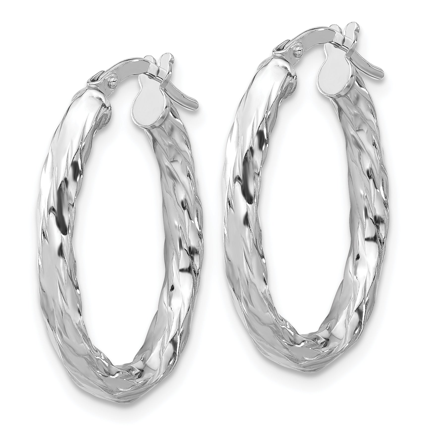 Sterling Silver Rh-plated Polished and Textured Twisted Oval Hoop Earrings