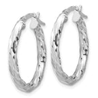 Sterling Silver Rh-plated Polished and Textured Twisted Oval Hoop Earrings