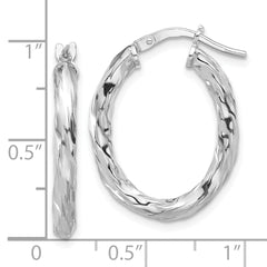 Sterling Silver Rh-plated Polished and Textured Twisted Oval Hoop Earrings