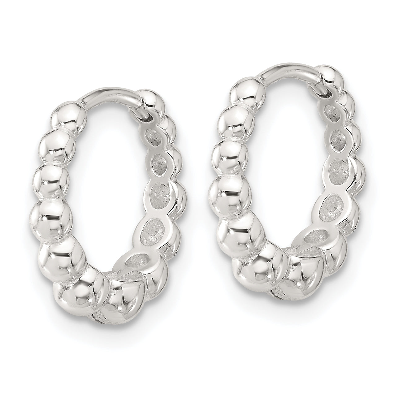 Sterling Silver E-coated Beaded Hinged Hoop Earrings Secondary image