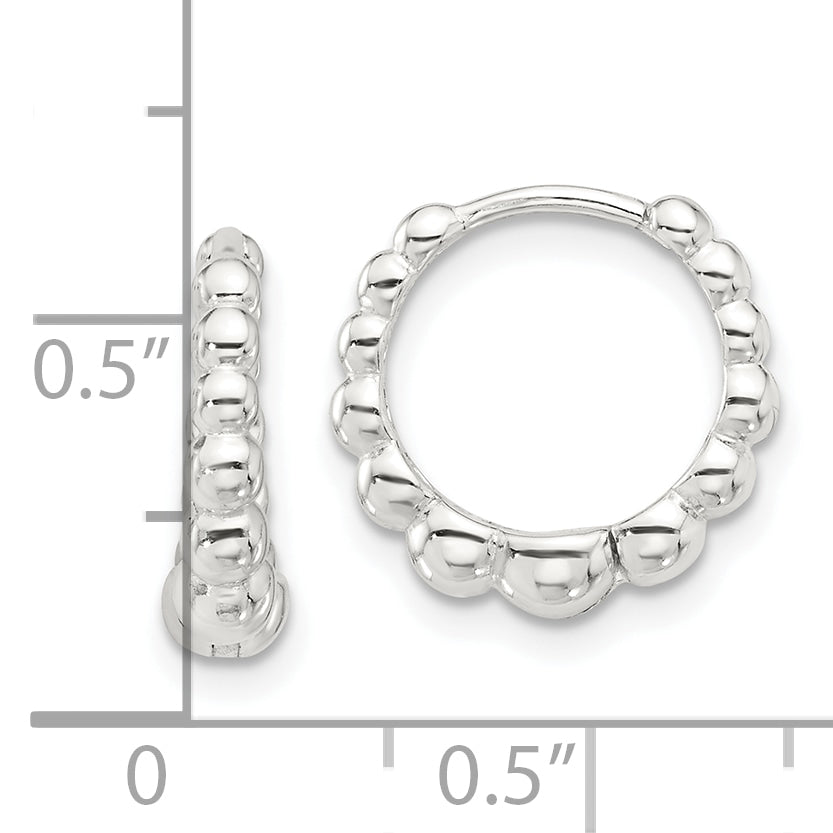 Sterling Silver E-coated Beaded Hinged Hoop Earrings