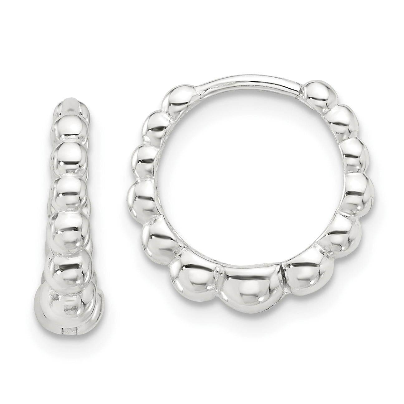 Sterling Silver E-coated Beaded Hinged Hoop Earrings Main image