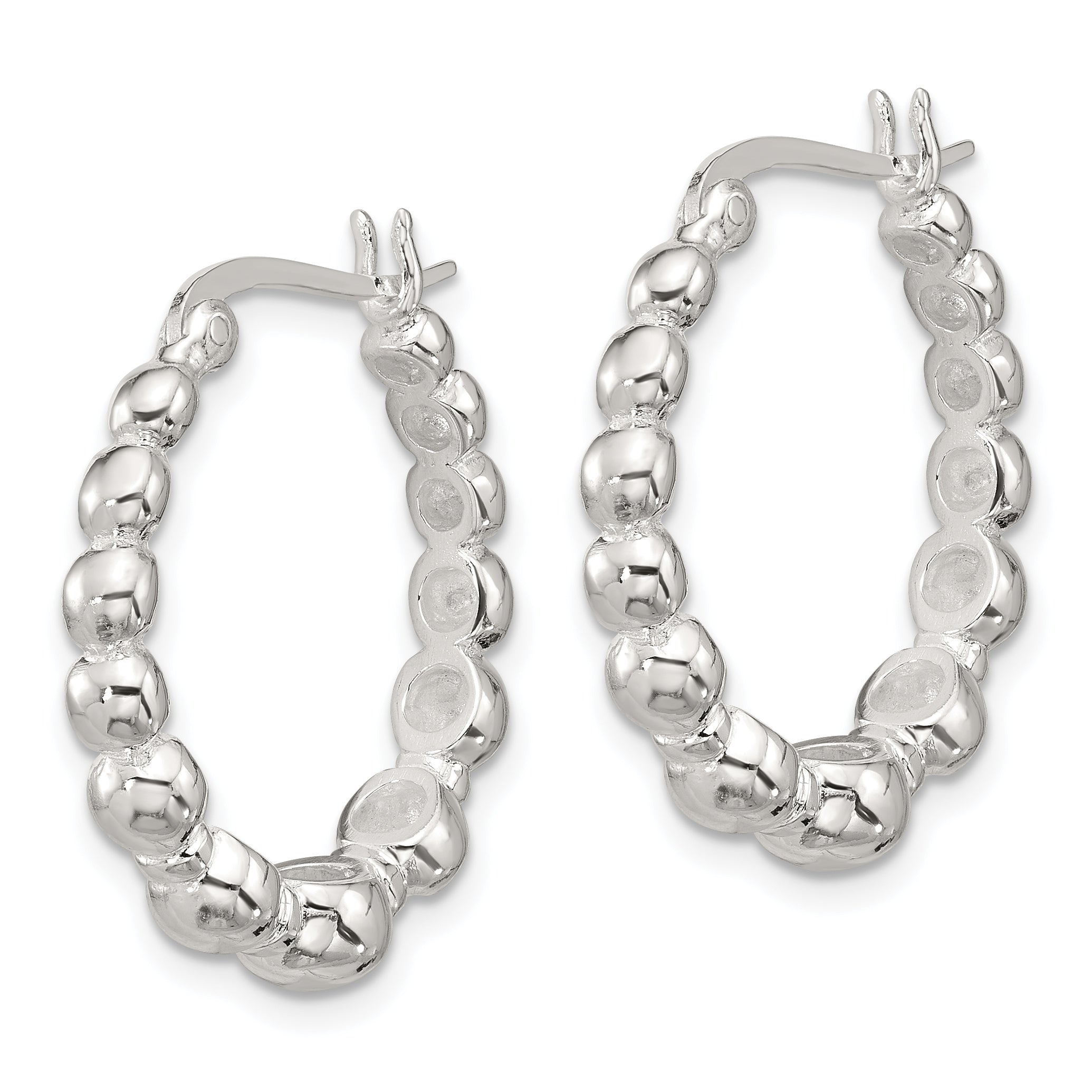 Sterling Silver Polished Graduated Bead Hoop Earrings Secondary image