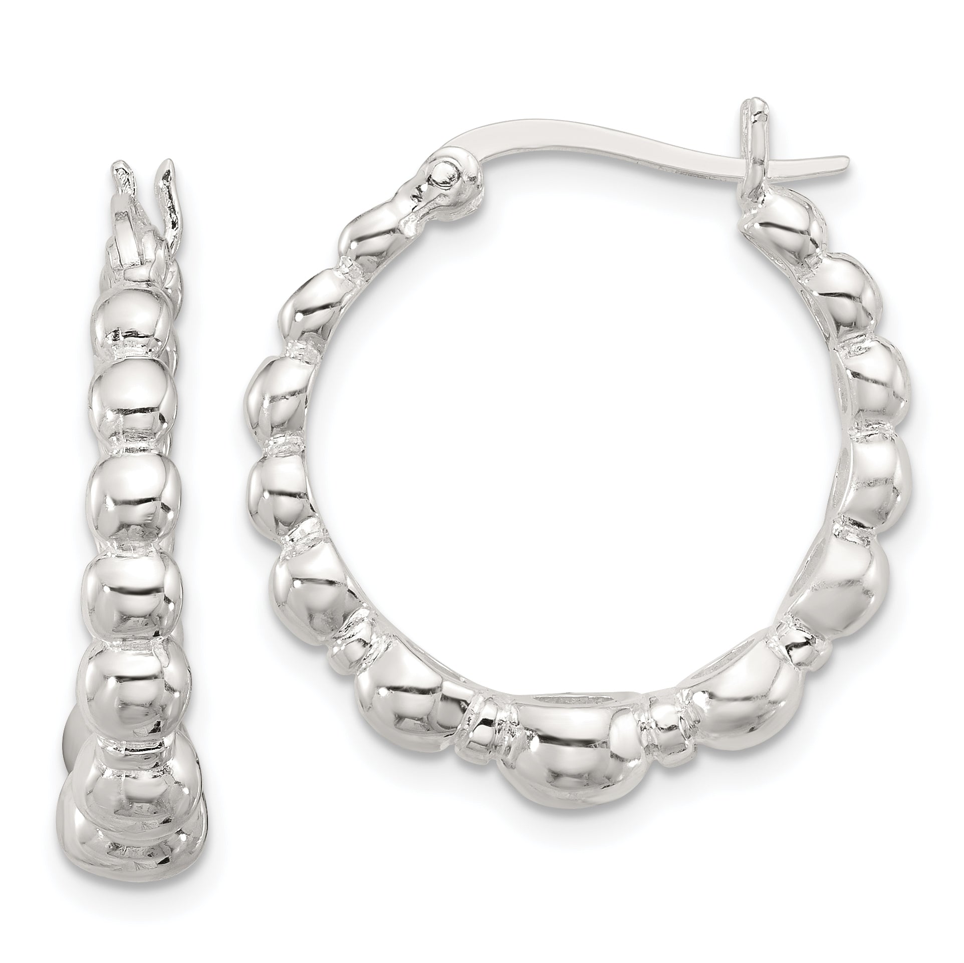 Sterling Silver Polished Graduated Bead Hoop Earrings Main image