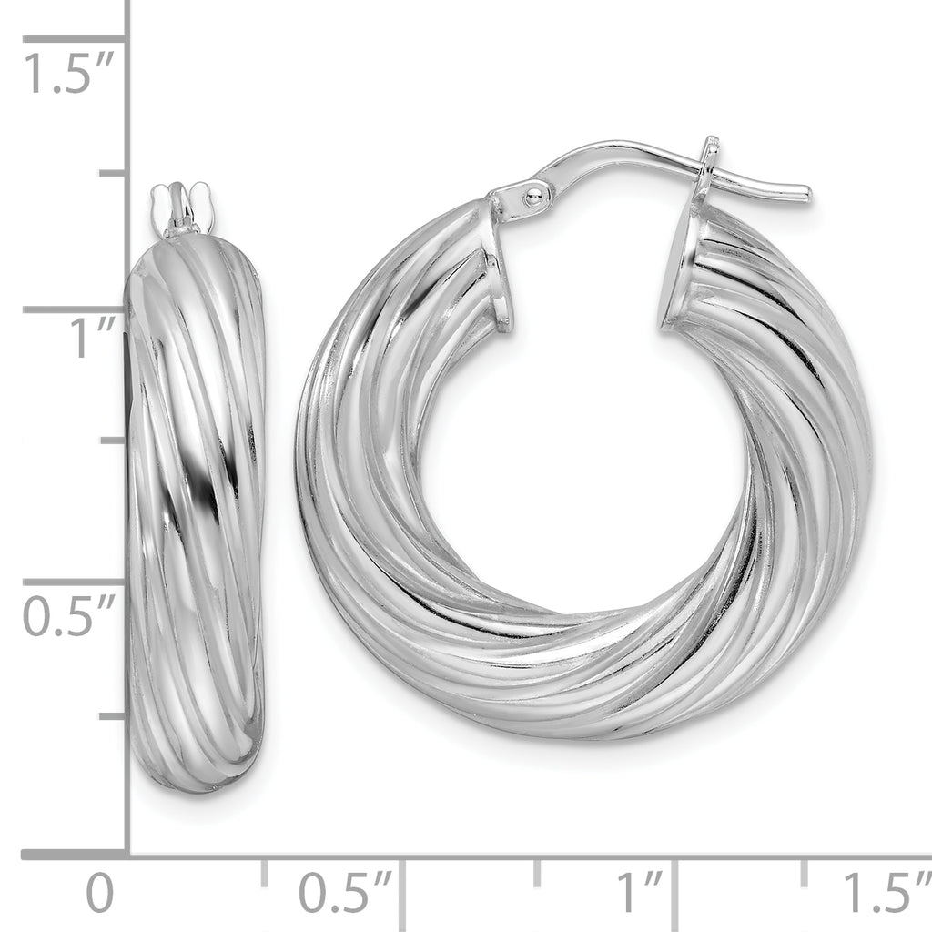 Sterling Silver Rhod-plated Polished 6mm Twisted Hollow Hoop Earrings