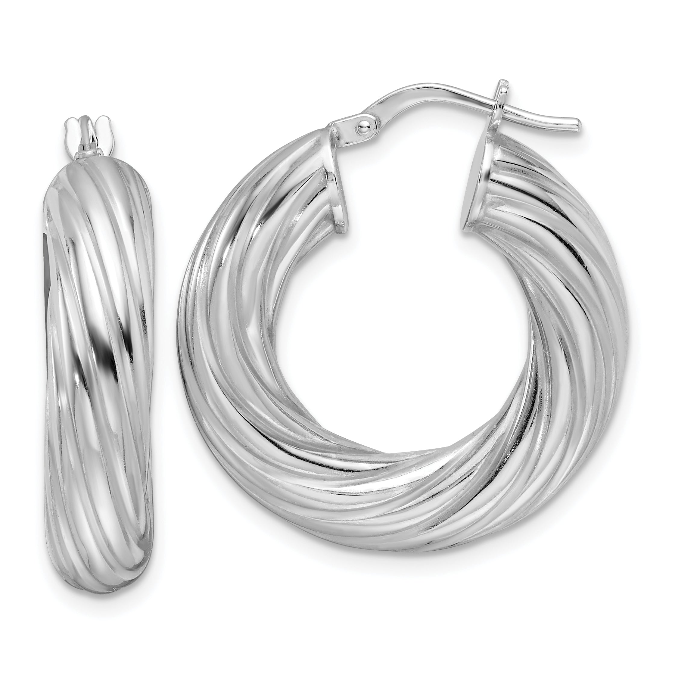 Sterling Silver Rhod-plated Polished 6mm Twisted Hollow Hoop Earrings Main image