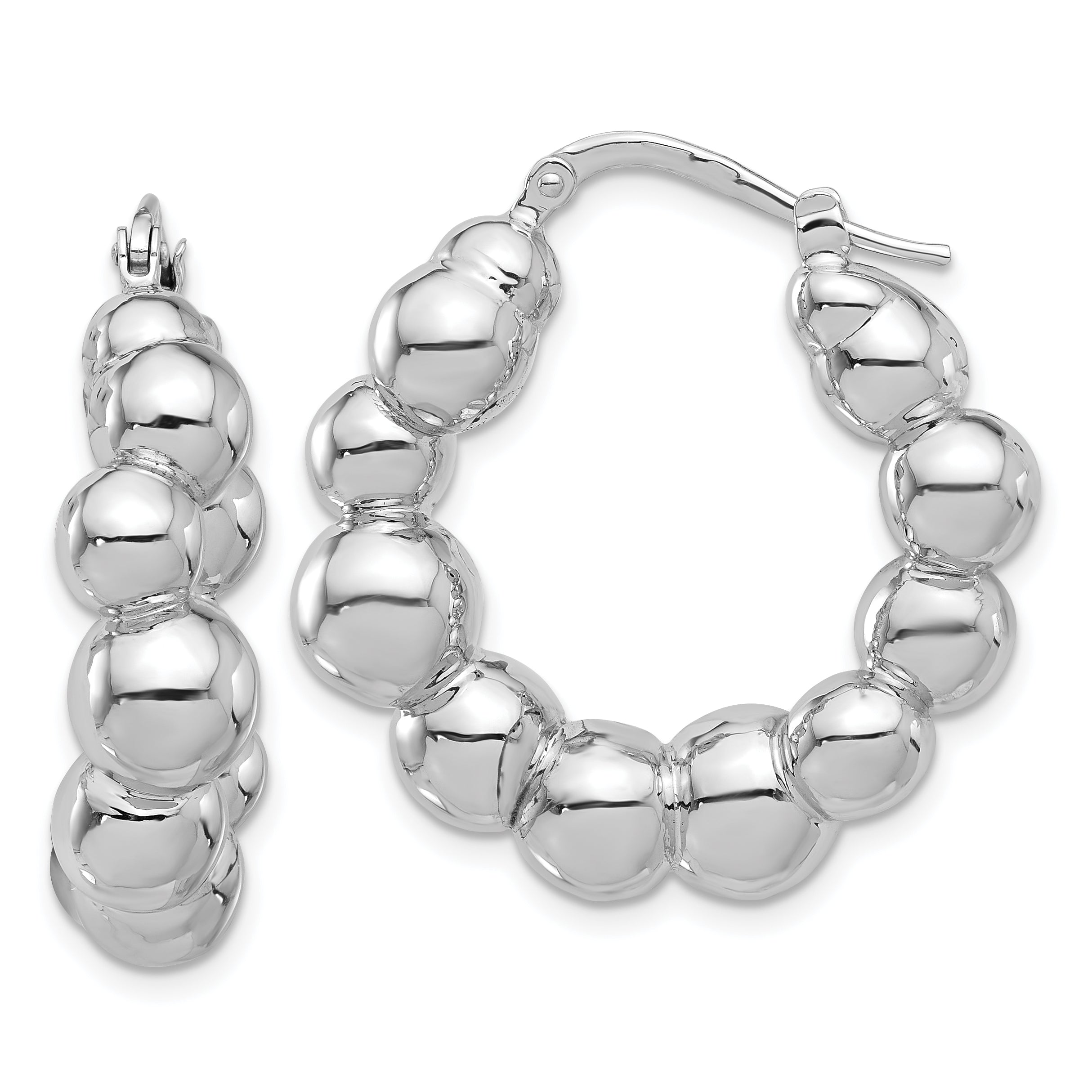 Sterling Silver Rhodium-plated Polished Bead Hoop Earrings Main image