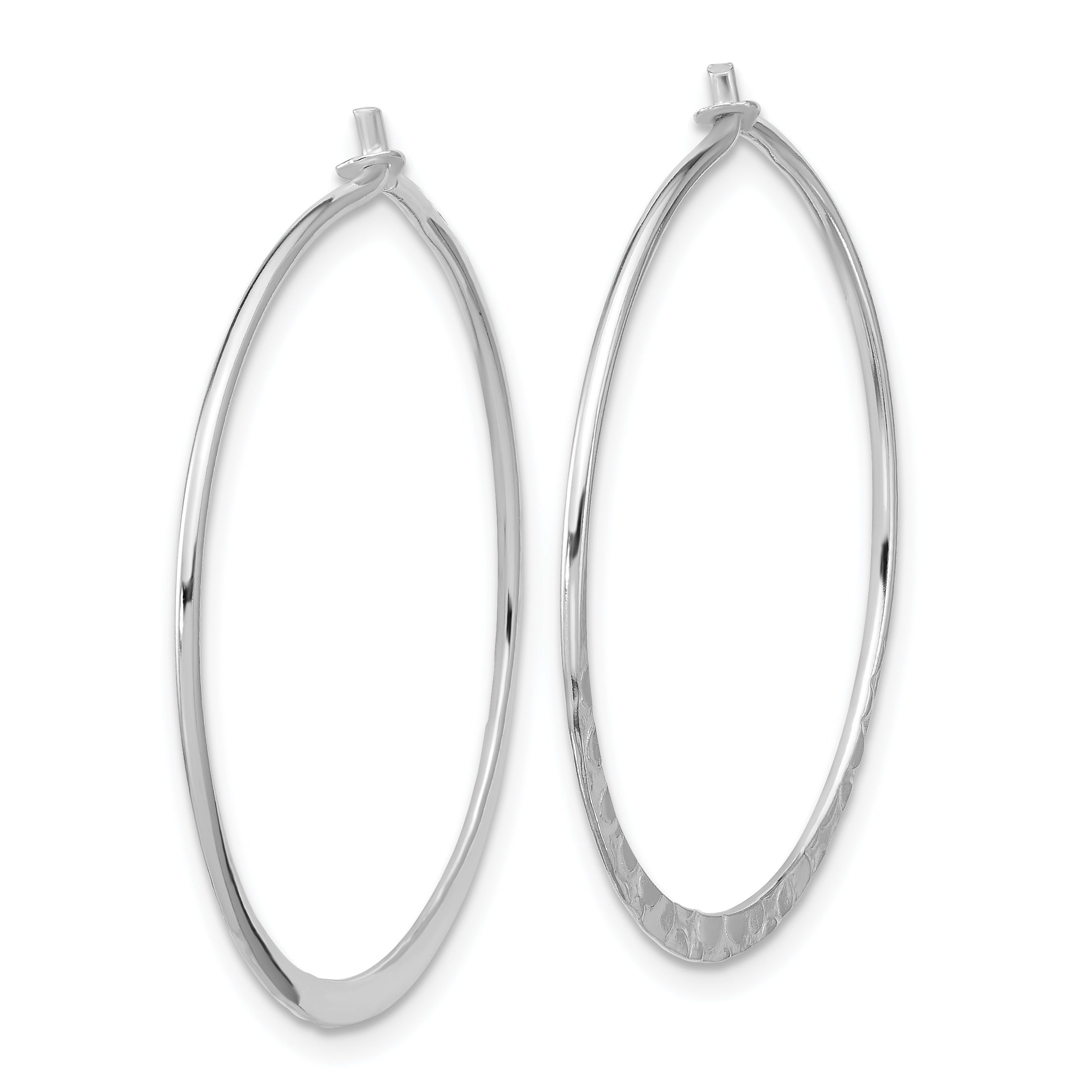 Sterling Silver Polished and Hammered Large Round Hoop Earrings