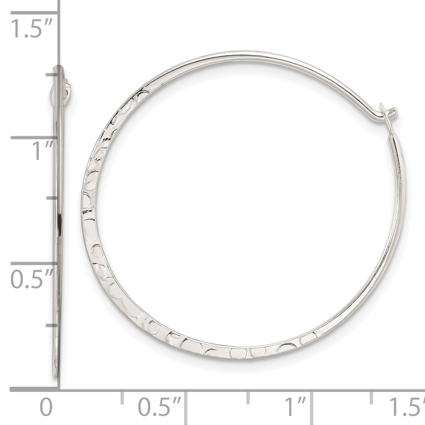 Sterling Silver Polished and Hammered Large Round Hoop Earrings