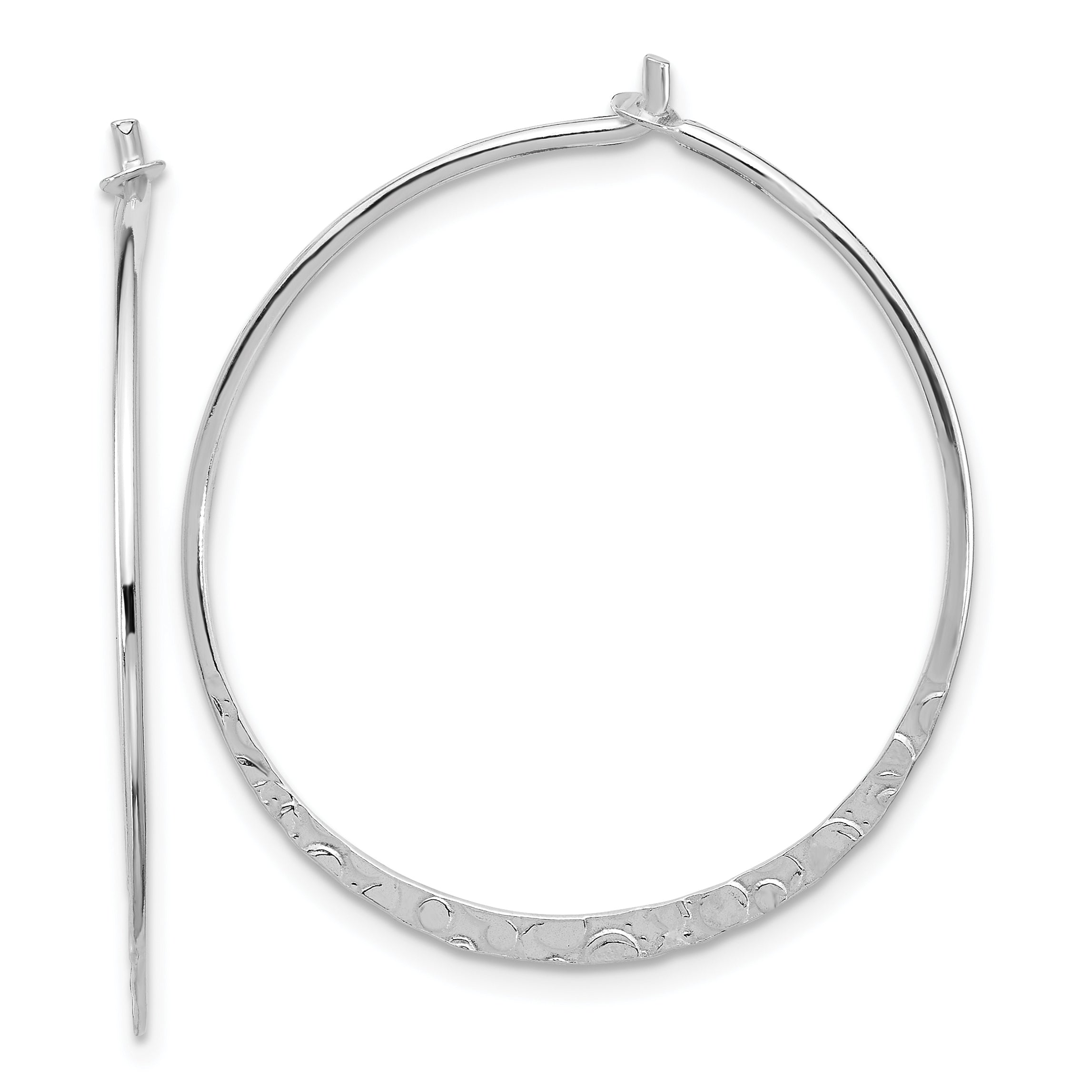 Sterling Silver Polished and Hammered Large Round Hoop Earrings