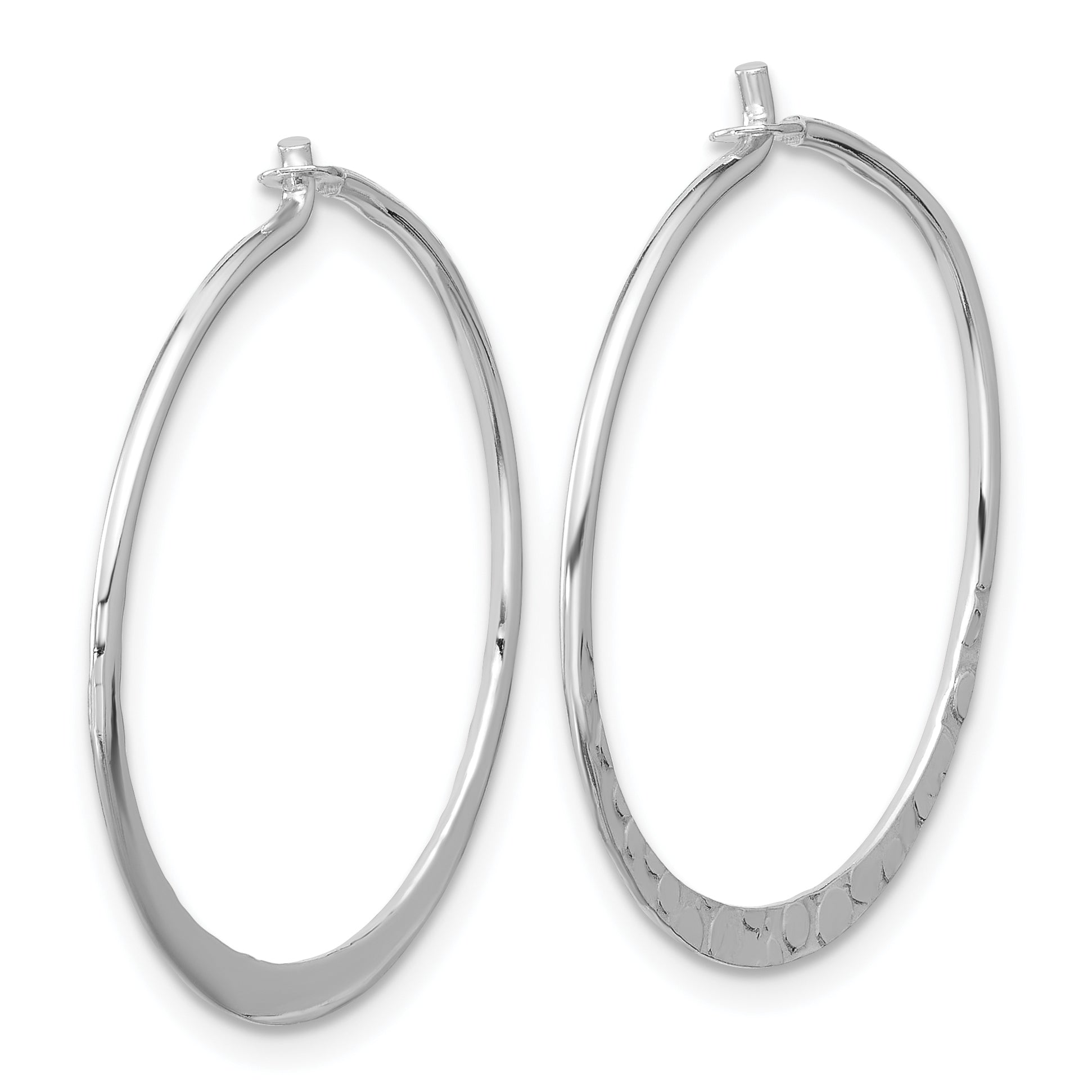 Sterling Silver Polished and Hammered Medium Round Hoop Earrings Secondary image