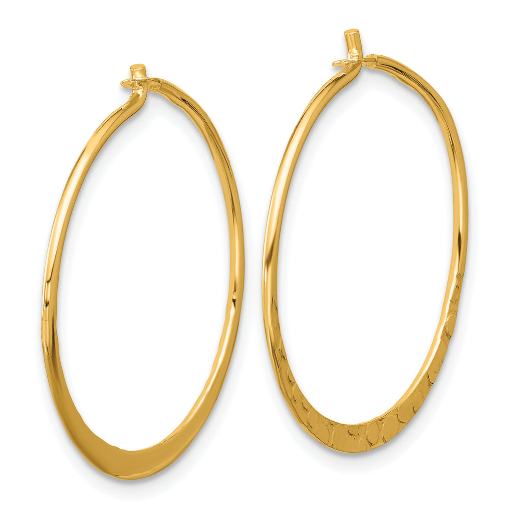 Sterling Silver Gold-tone Polished and Hammered Hoop Earrings