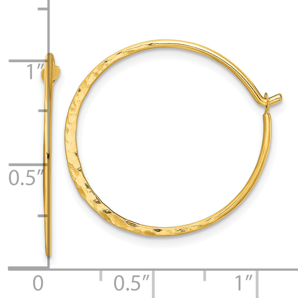 Sterling Silver Gold-tone Polished and Hammered Hoop Earrings