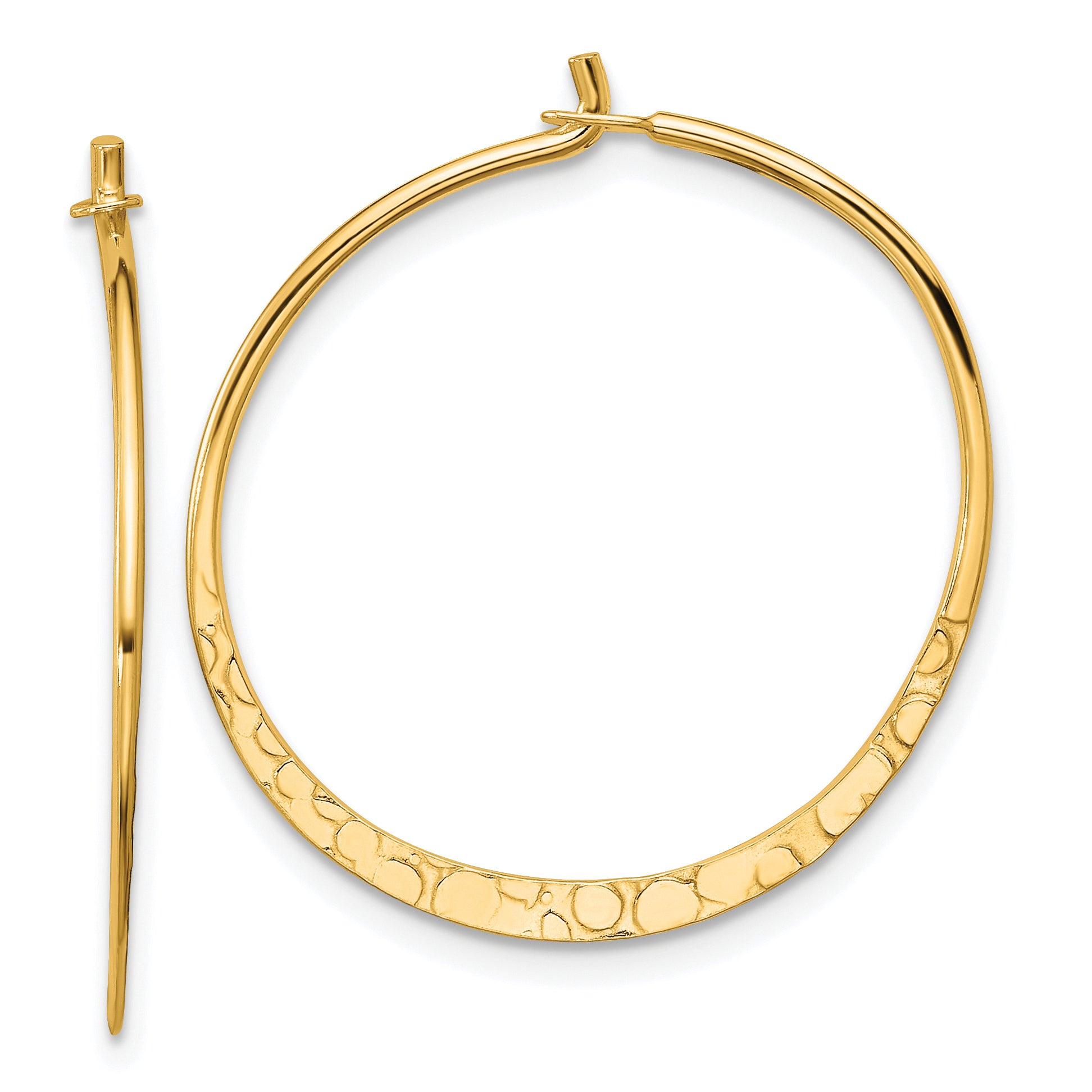 Sterling Silver Gold-tone Polished and Hammered Hoop Earrings