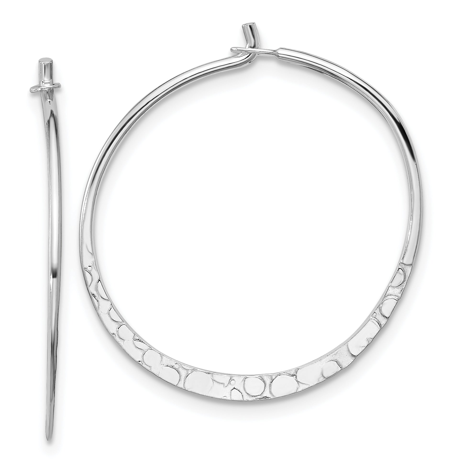 Sterling Silver Polished and Hammered Medium Round Hoop Earrings Main image