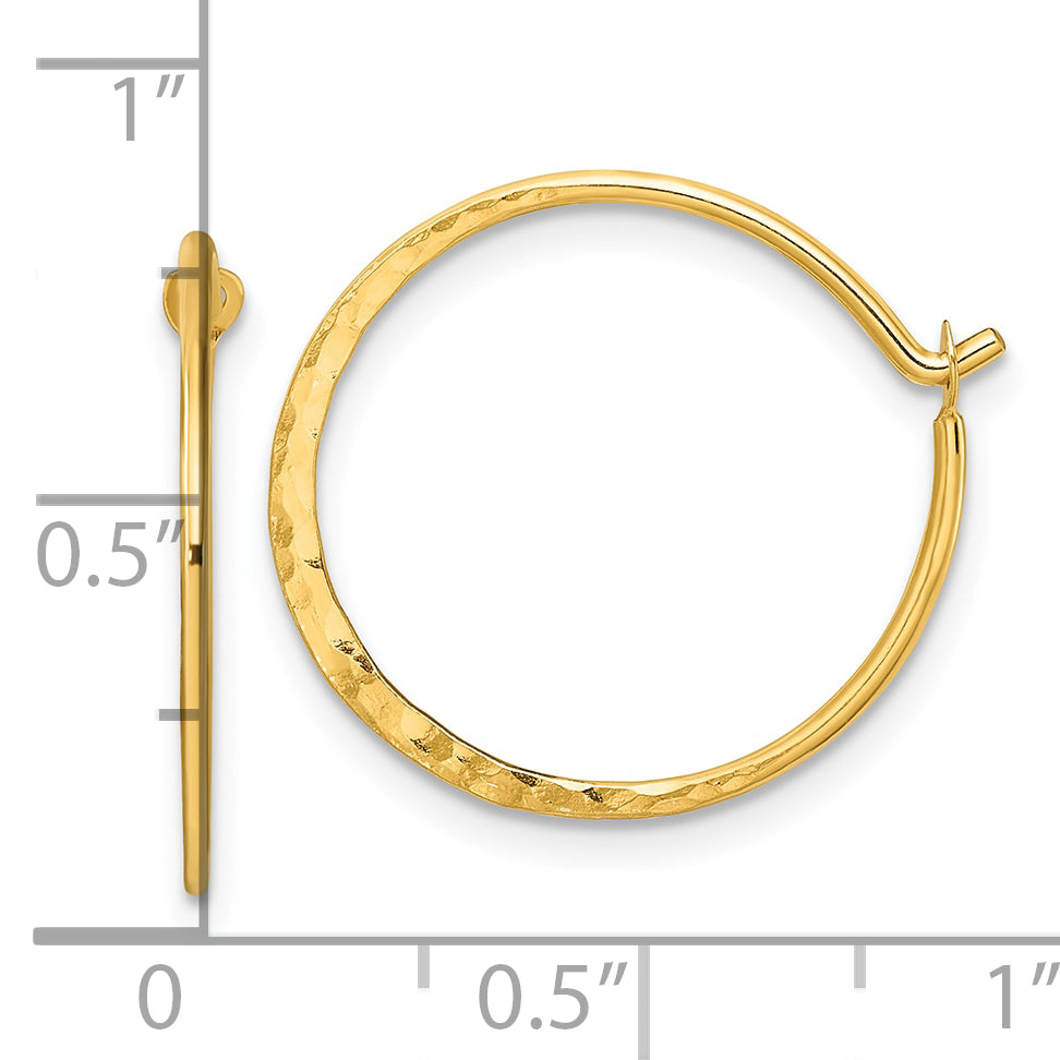 Sterling Silver Gold-tone Polished and Hammered Hoop Earrings