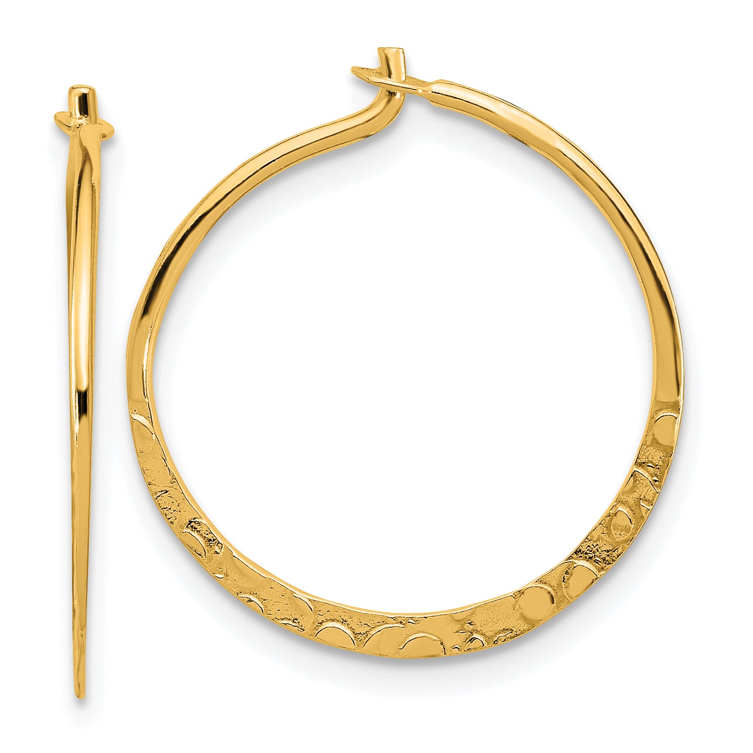 Sterling Silver Gold-tone Polished and Hammered Hoop Earrings Main image