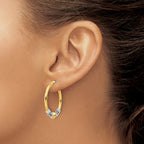 Sterling Silver Gold-tone Polished Antiqued Beaded Hoop Earrings