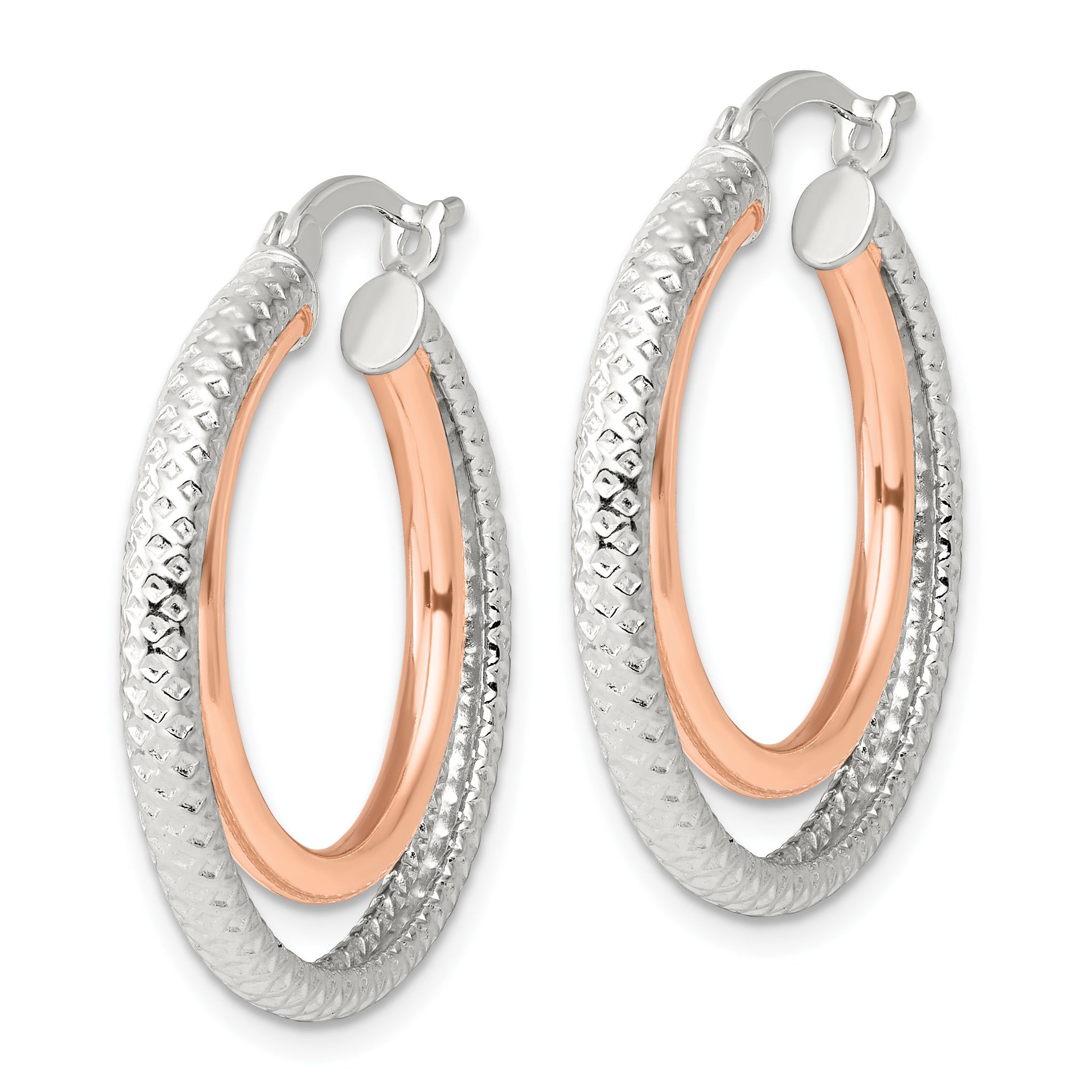 Sterling Silver and Rose-tone Double Circle Hoop Earrings Secondary image