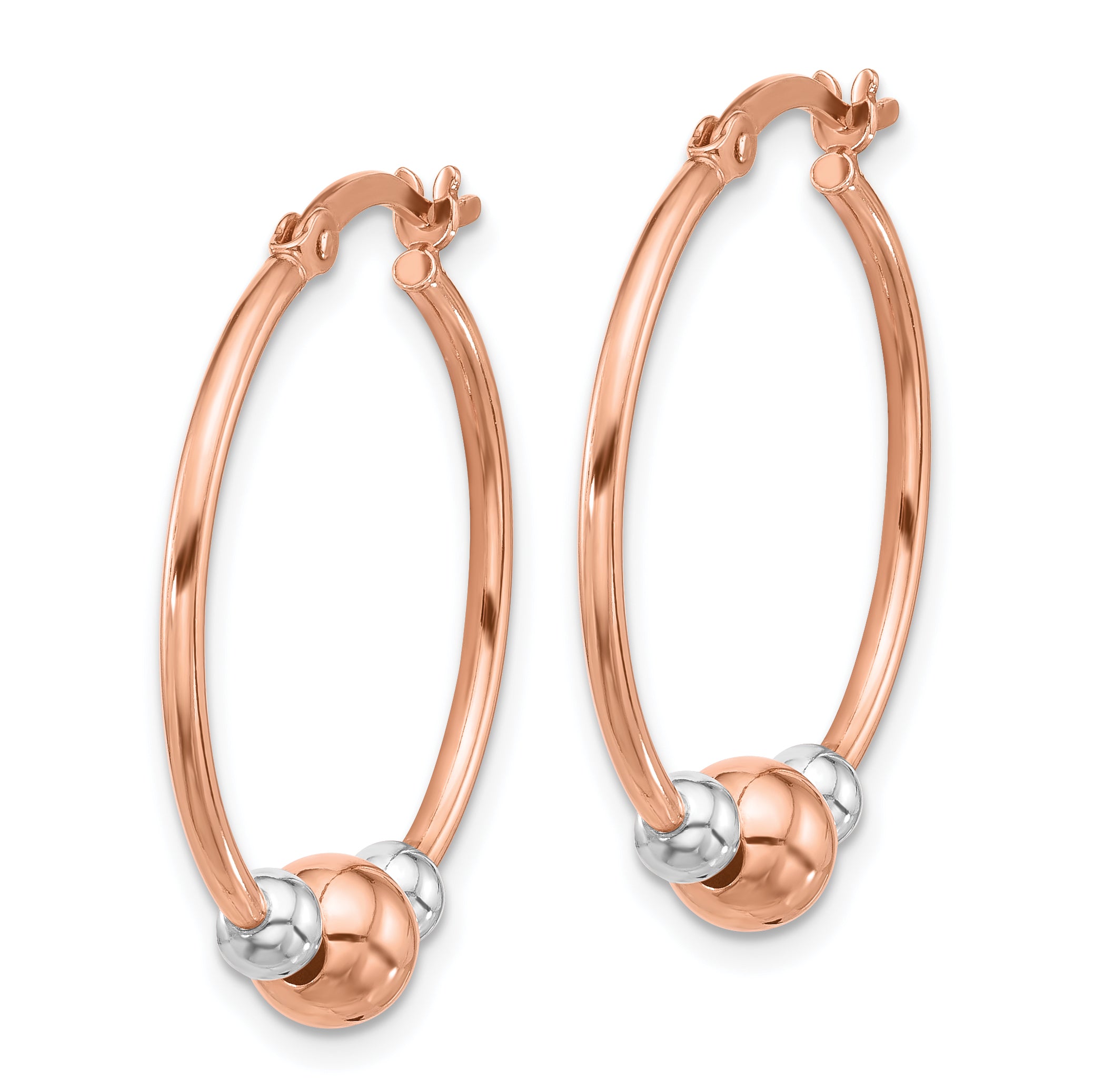 Sterling Silver and Rose-tone Polished Beaded Hoop Earrings Secondary image