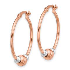 Sterling Silver and Rose-tone Polished Beaded Hoop Earrings