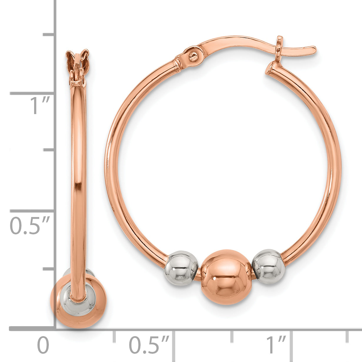 Sterling Silver and Rose-tone Polished Beaded Hoop Earrings