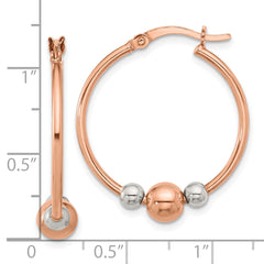 Sterling Silver and Rose-tone Polished Beaded Hoop Earrings