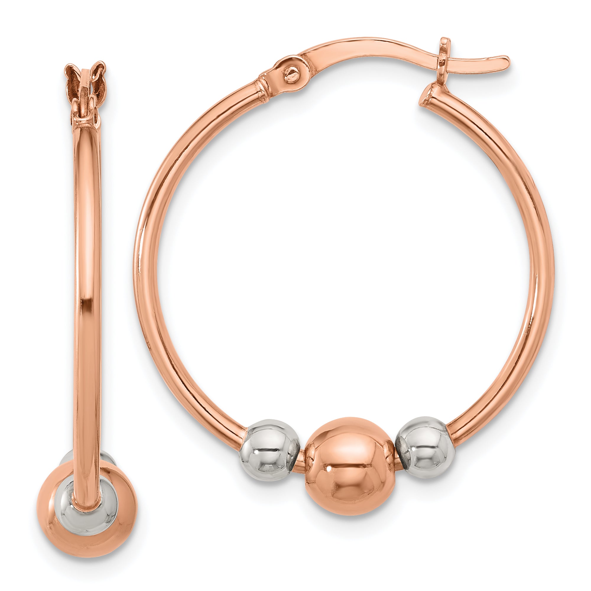 Sterling Silver and Rose-tone Polished Beaded Hoop Earrings Main image