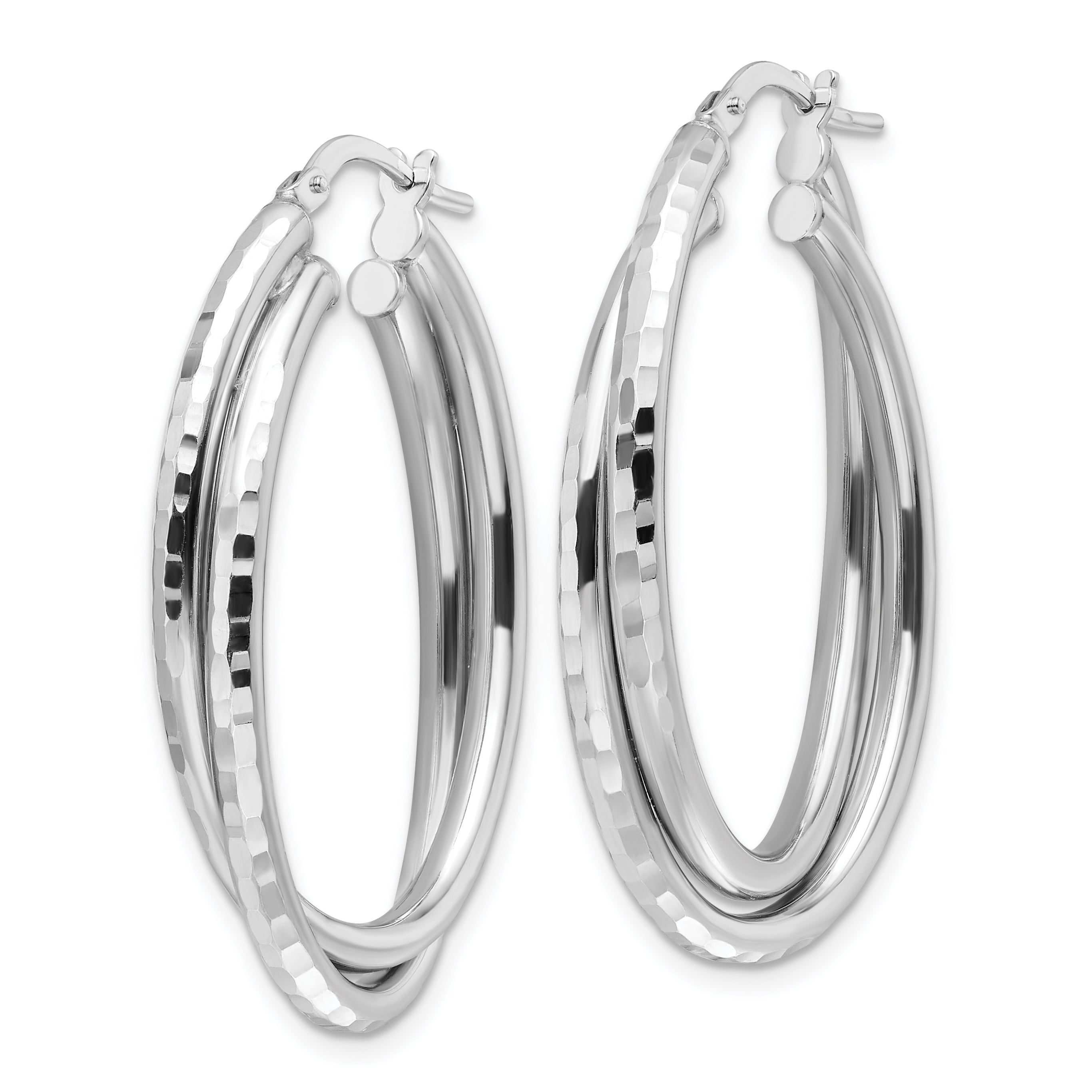 Sterling Silver Rhodium-plated Polished Diamond-cut Hoop Earrings Secondary image