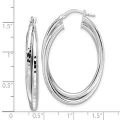 Sterling Silver Rhodium-plated Polished Diamond-cut Hoop Earrings