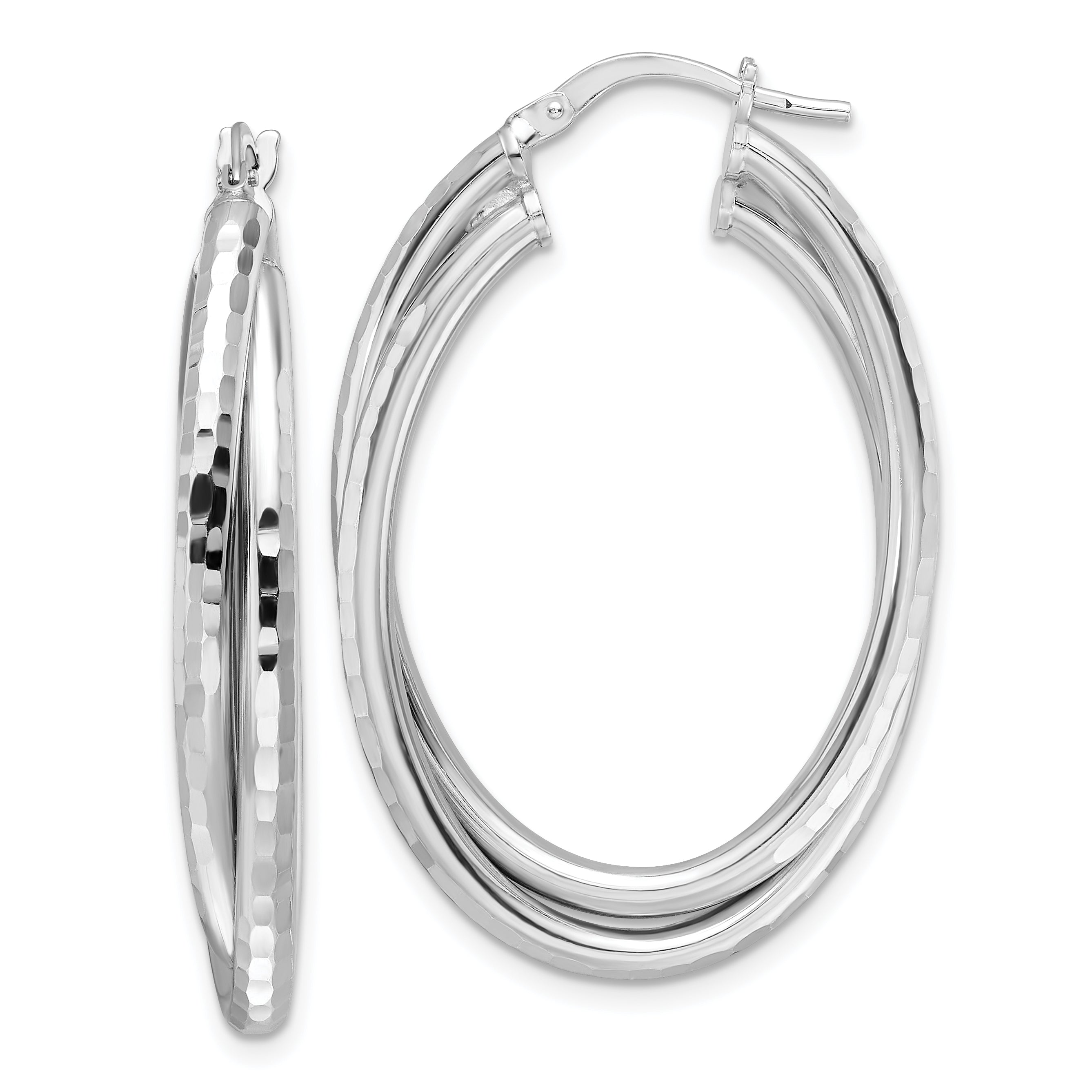 Sterling Silver Rhodium-plated Polished Diamond-cut Hoop Earrings Main image