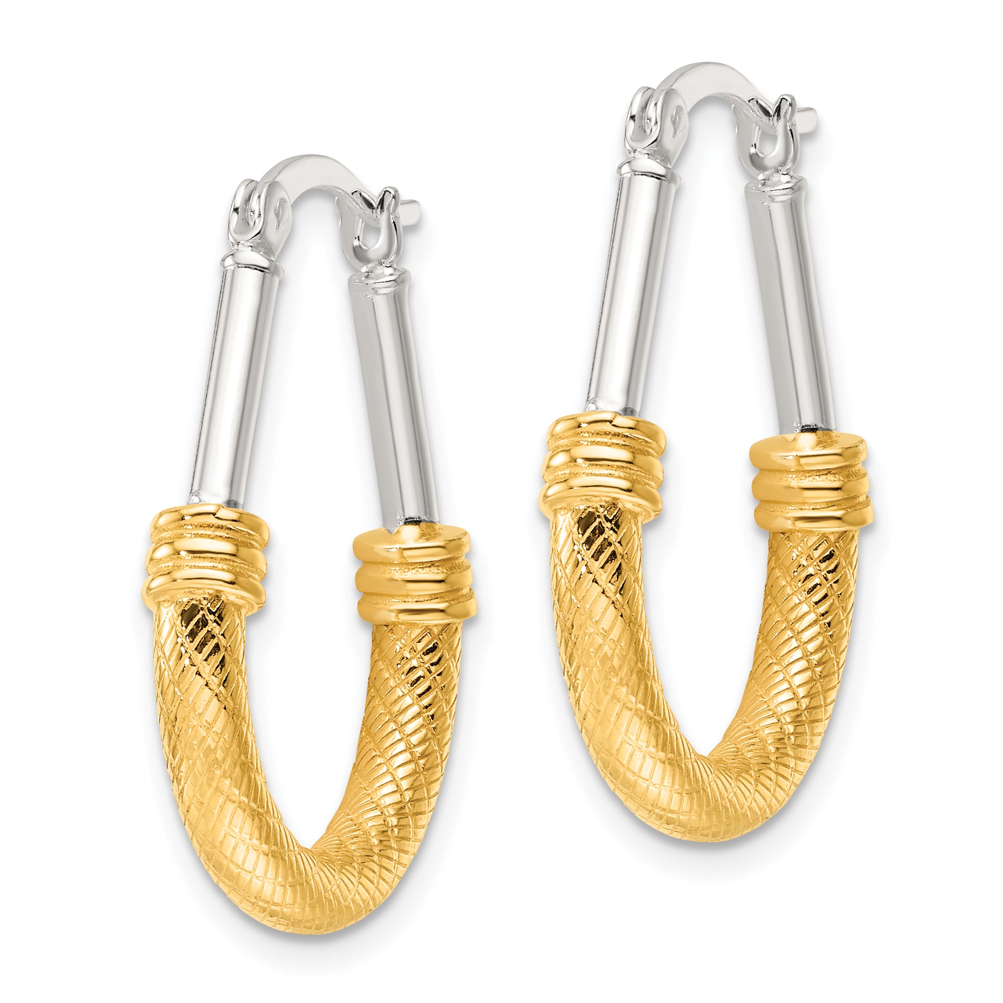 Sterling Silver and Gold-tone Polish and Textured Fancy Hoop Earrings Secondary image