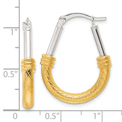 Sterling Silver and Gold-tone Polish and Textured Fancy Hoop Earrings