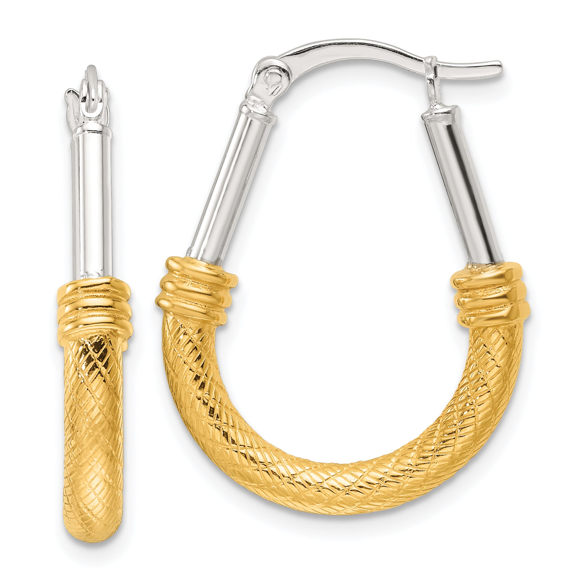 Sterling Silver and Gold-tone Polish and Textured Fancy Hoop Earrings Main image