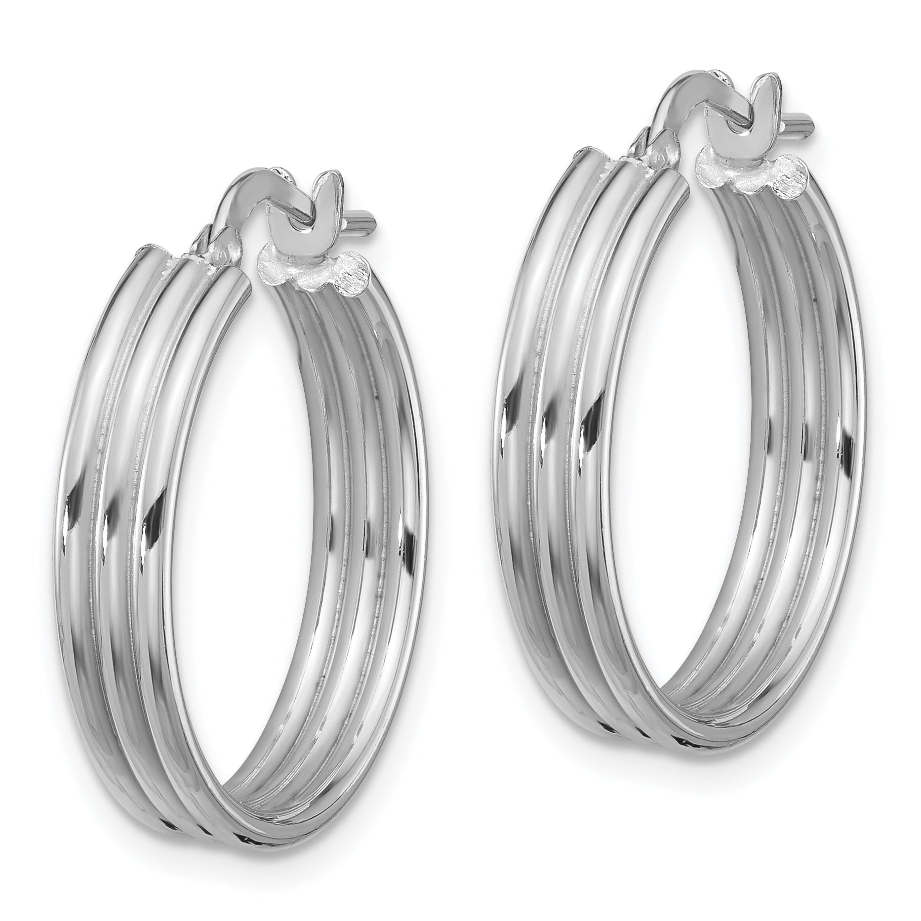 Sterling Silver Rhod-plated Polished Grooved Lg Round Hoop Earrings Secondary image