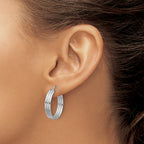 Sterling Silver Rhod-plated Polished Grooved Lg Round Hoop Earrings