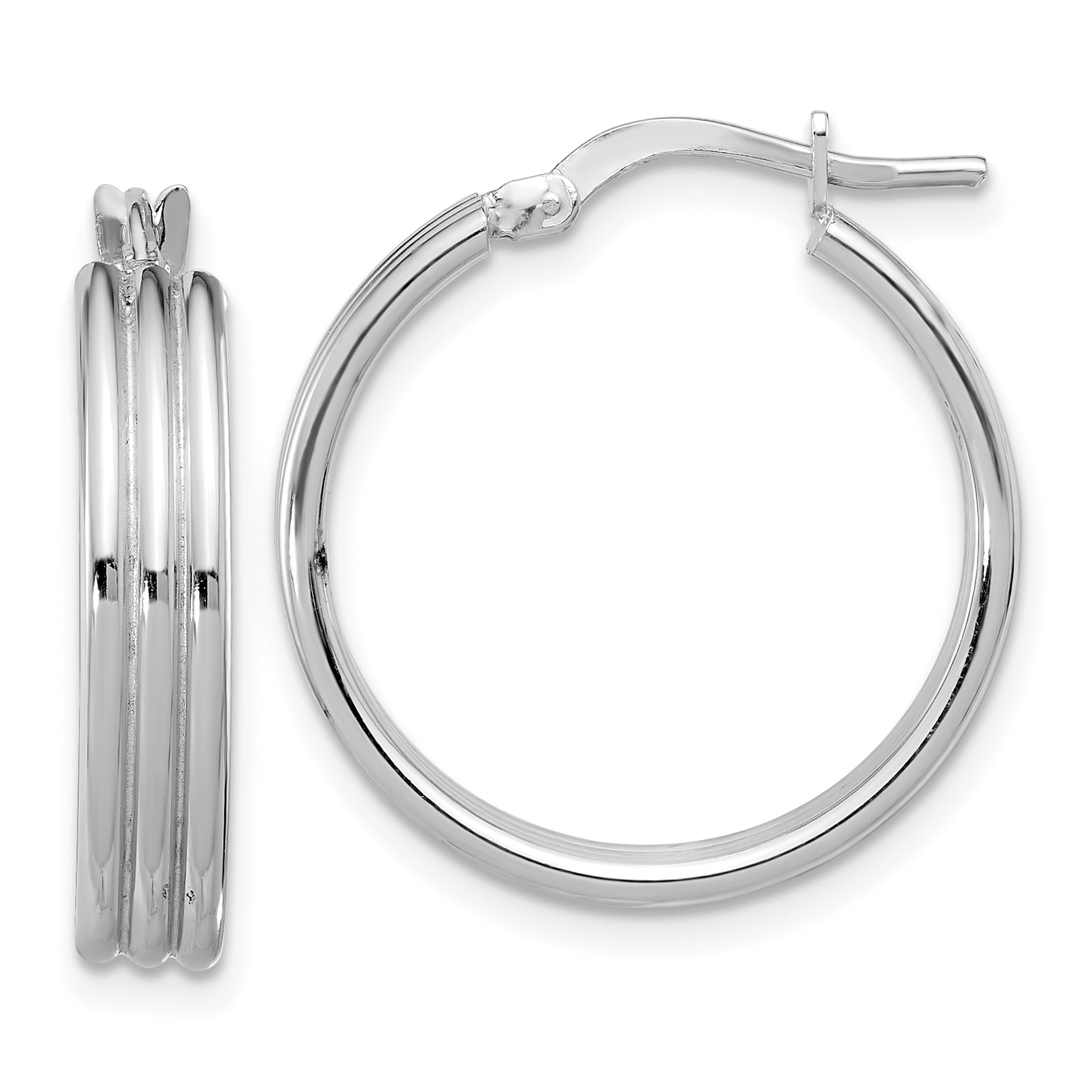 Sterling Silver Rhod-plated Polished Grooved Lg Round Hoop Earrings Main image
