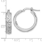 Sterling Silver Rhod-plated Polished and Textured Round Hoop Earrings