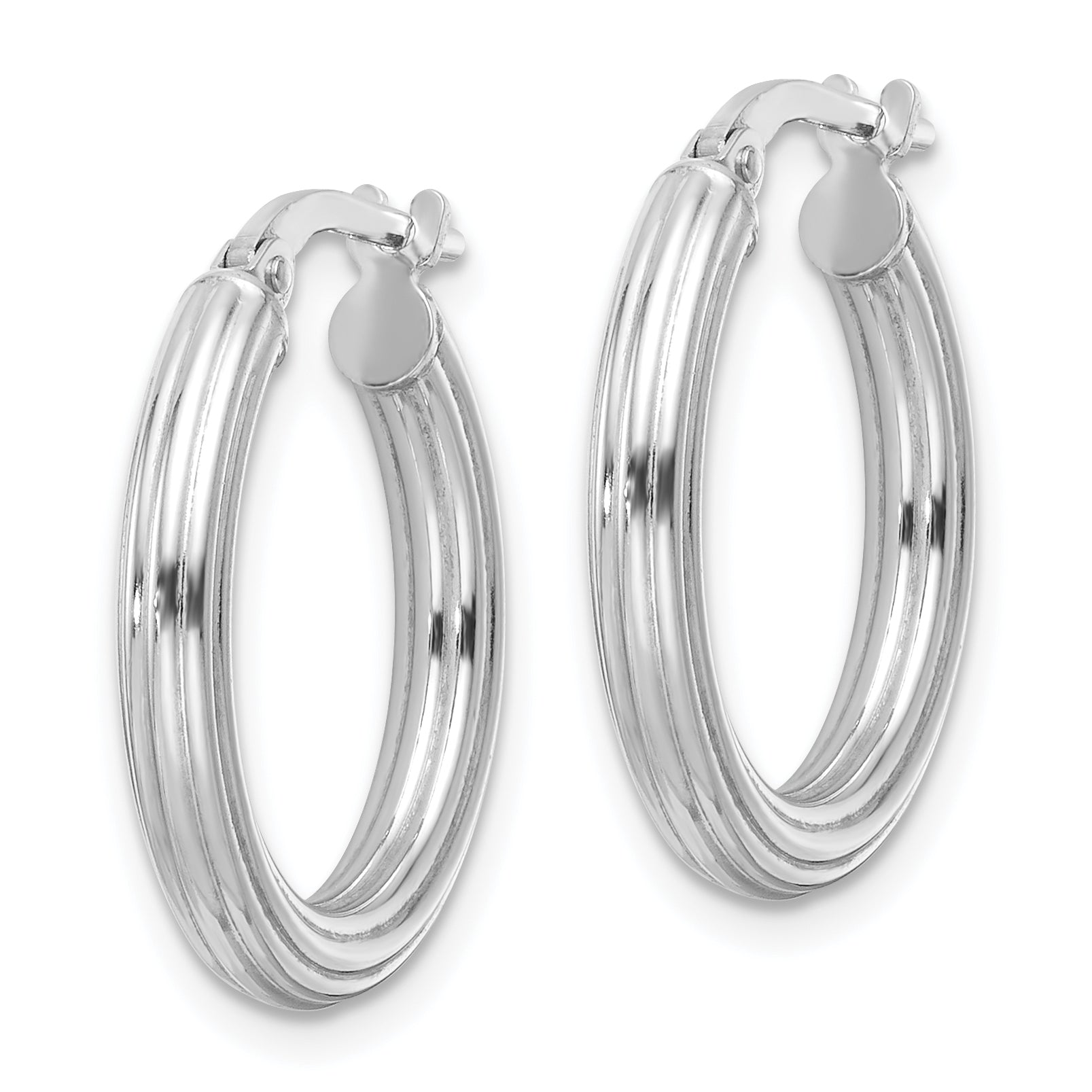 Sterling Silver RH-plated Polished Ridged 3mm Round Hoop Earrings