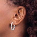 Sterling Silver RH-plated Polished Ridged 3mm Round Hoop Earrings