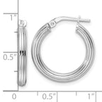 Sterling Silver RH-plated Polished Ridged 3mm Round Hoop Earrings