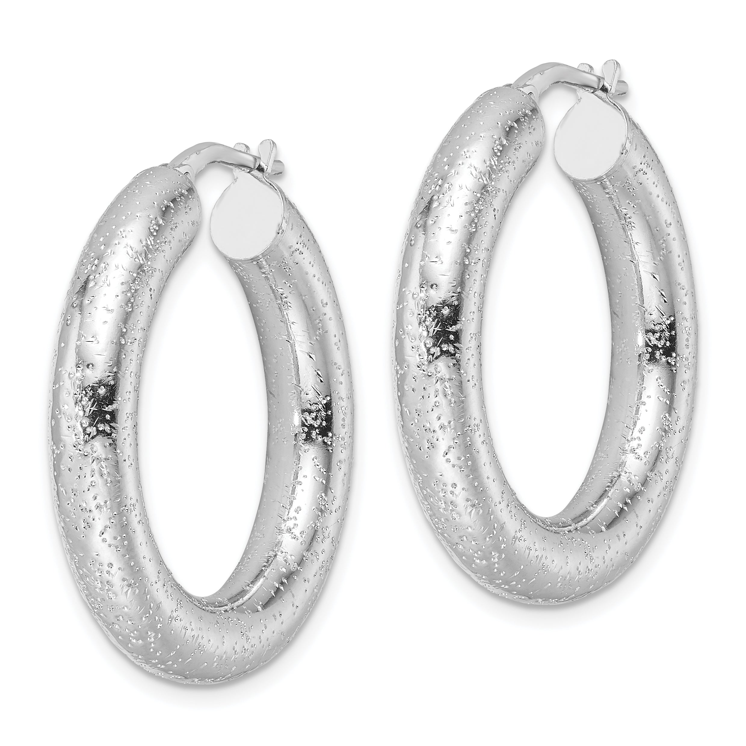 Sterling Silver Rhodium-plated Laser-cut 5mm Round Hoop Earrings Secondary image